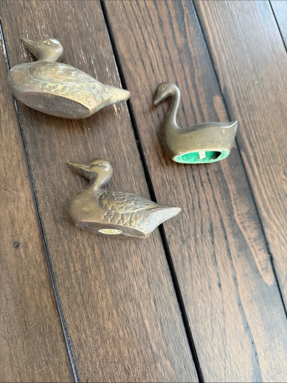 Brass Duck Swan Figurine Set 3 Piece Vintage Bird Decor